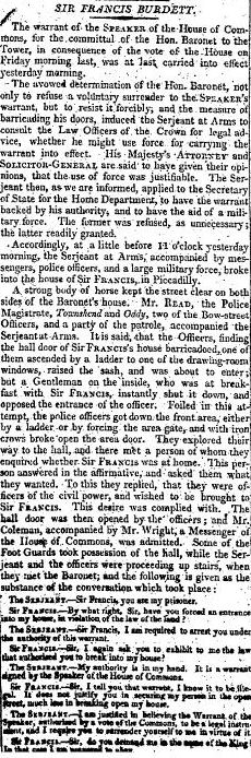 Times report of Burdett riots
