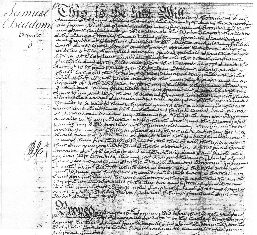 Will of Samuel Beddome, died 1815