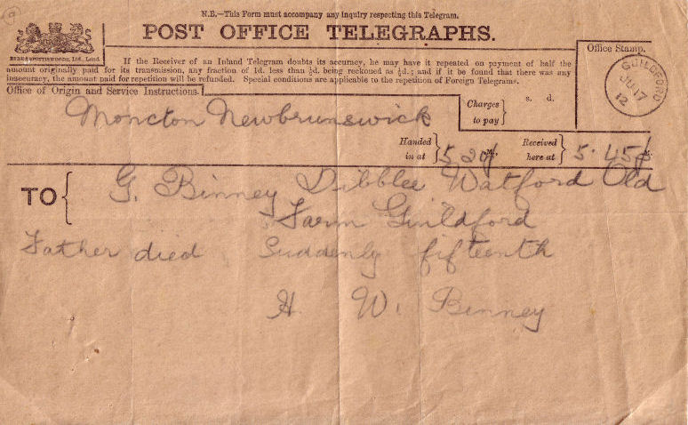 Irwin Binney telegram