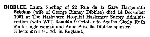 Probate of George Binney Dibblee's wife