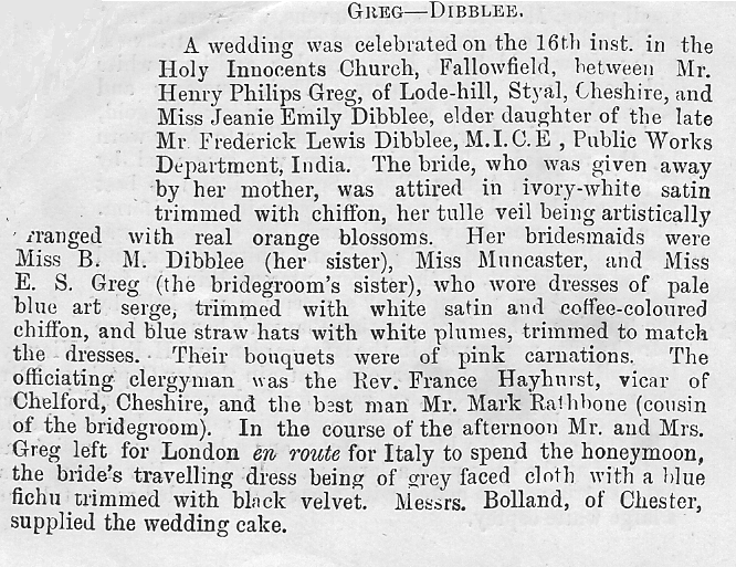 Newspaper account of Jane Dibblee's wedding