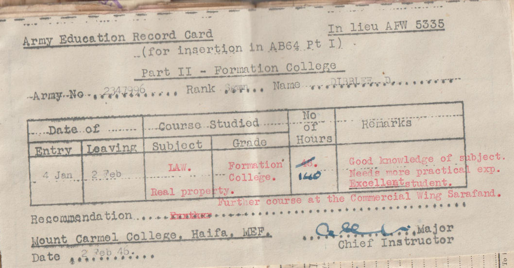 David Dibblee army record