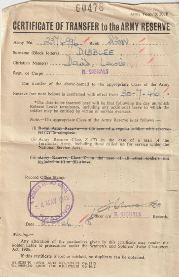 David Dibblee army record