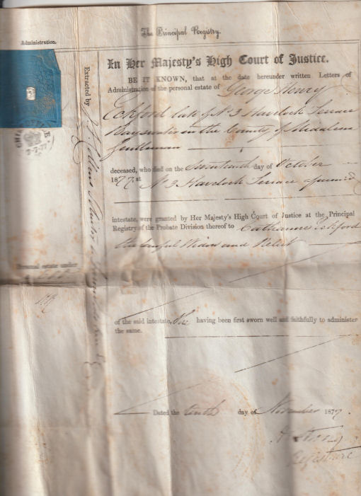 George Henry Eckford letter of administration
