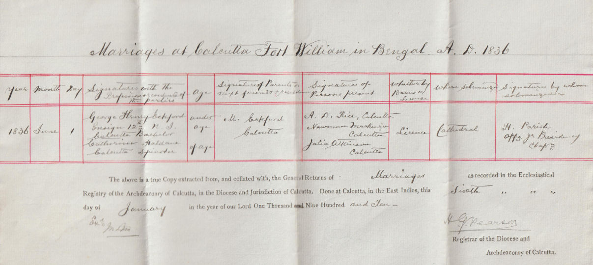 George Eckford's first marriage