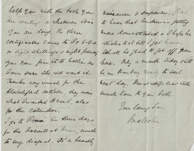 Letter by Malcolm Geddes