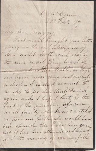 Letter from Andrew Geddes to sister