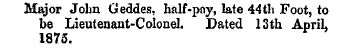 John Geddes (V) to Lt Colonel