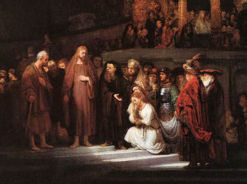 1644 Christ and the Woman Taken in Adultery by Rembrandt (1606-1669)