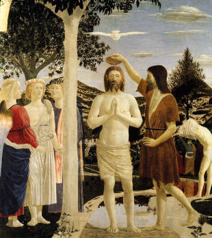 1450 Baptism of Christ by Piero della Francesca (1420-1492)