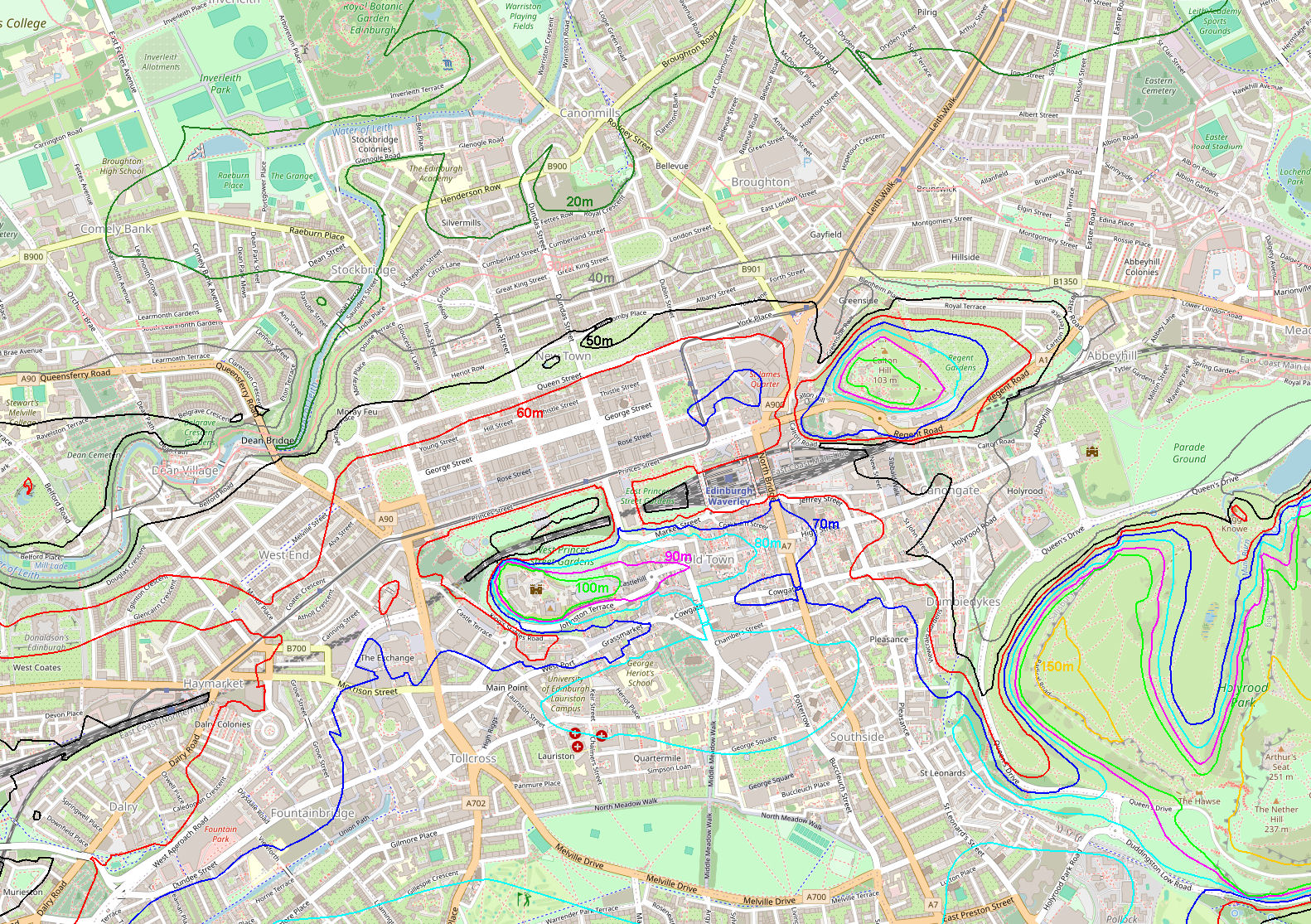 Contour map of Edinburgh