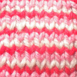 Three colours, stocking stitch, single row