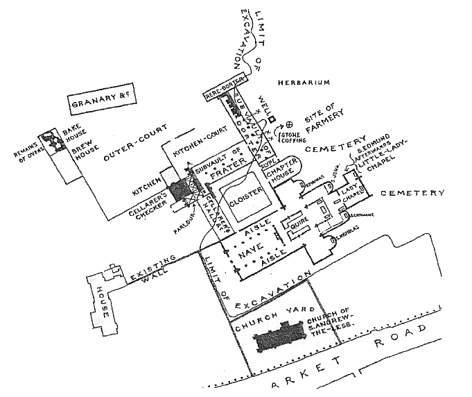 Map showing buildings of Barnwell Priory, Cambridge
