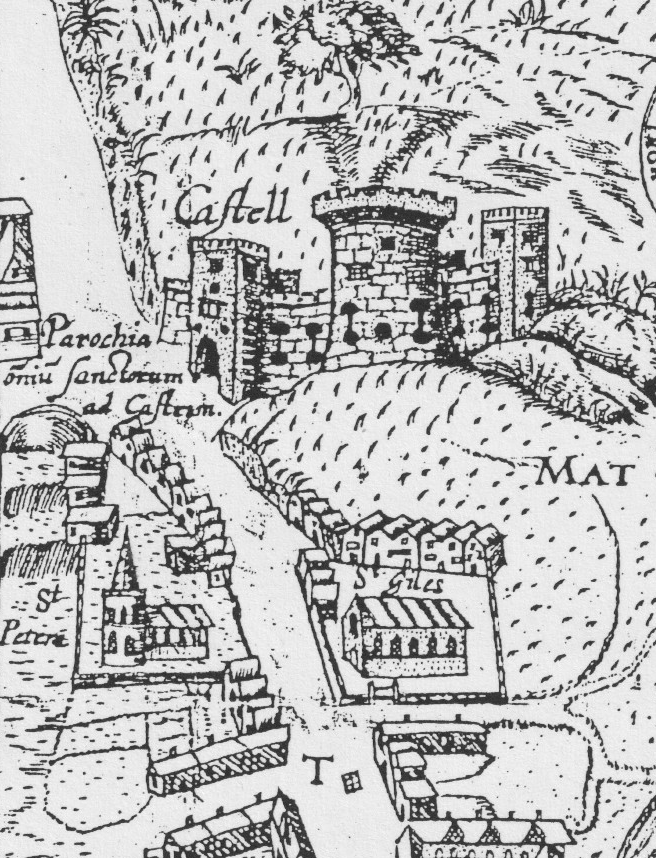 old map showing Cambridge castle