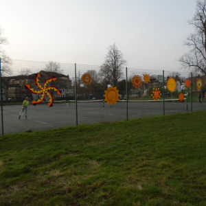 Yarn bombing on Jesus Green